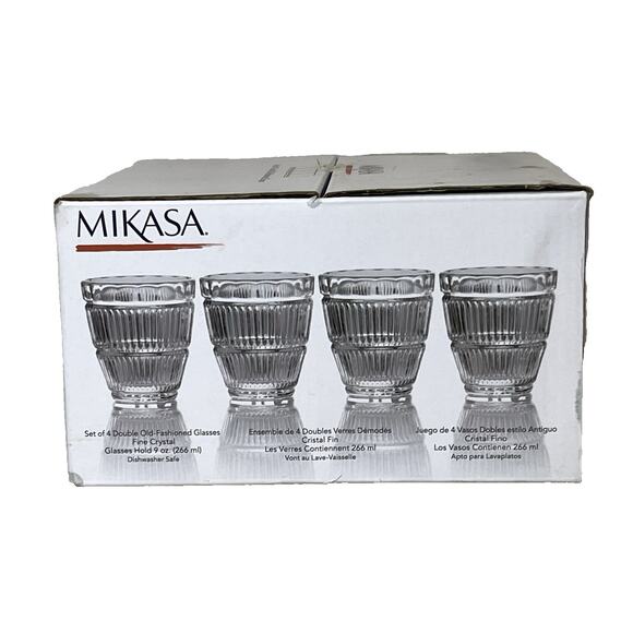 Mikasa Carroll Gate Fine Crystal Double Old-Fashioned Glasses Set of 4 9oz New - Picture 4 of 6